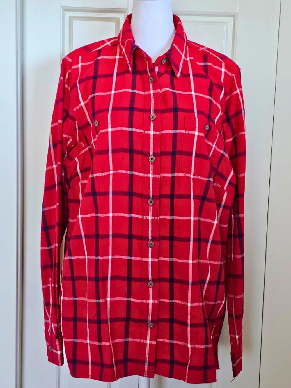 Duluth Trading Free Swingin Flannel Shirt Womens L Red Plaid 100% Cotton